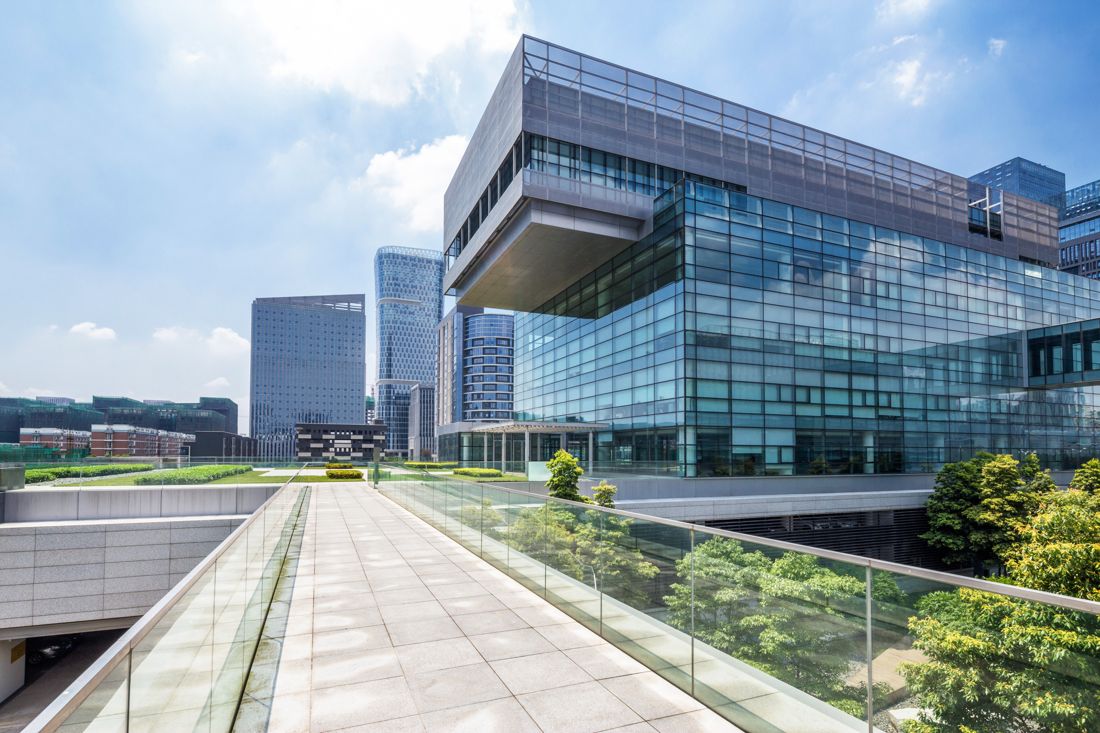 Modern glass office campus